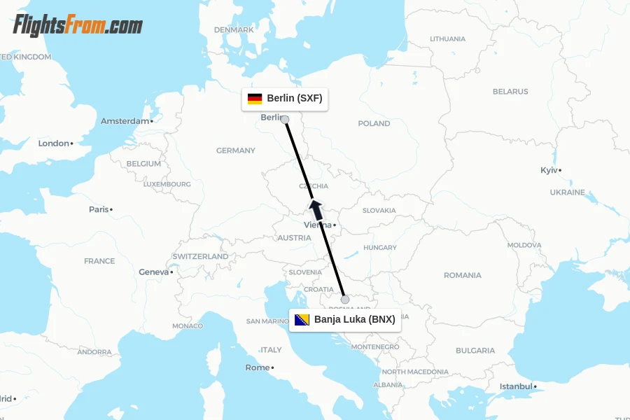 Flights from Banja Luka to Berlin route map