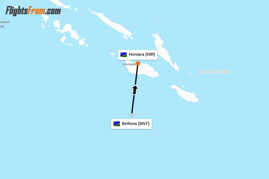 Flights from Bellona to Honiara route map