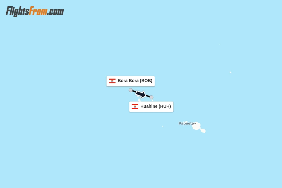 Flights from Bora Bora to Huahine route map