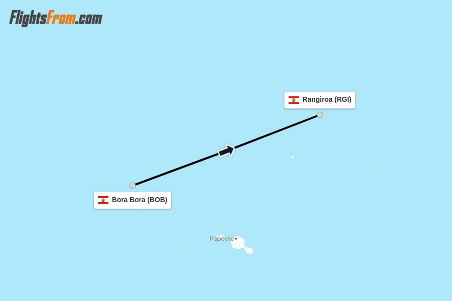 Flights from Bora Bora to Rangiroa route map