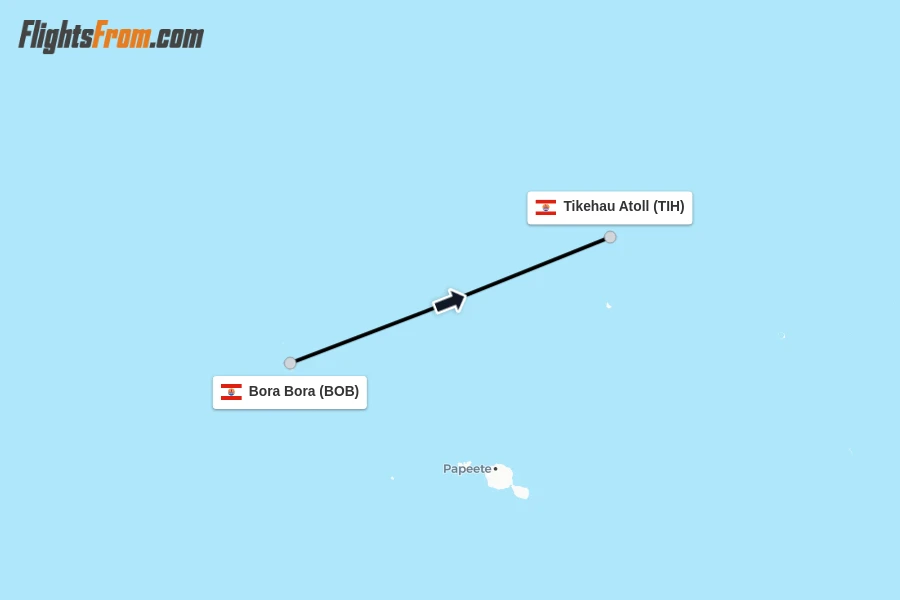 Flights from Bora Bora to Tikehau Atoll route map