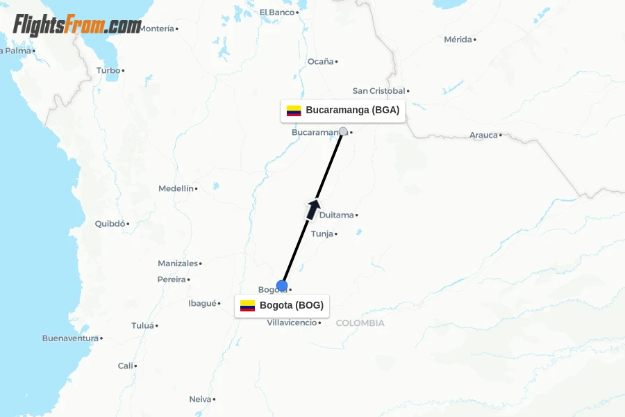 Flights from Bogota to Bucaramanga route map