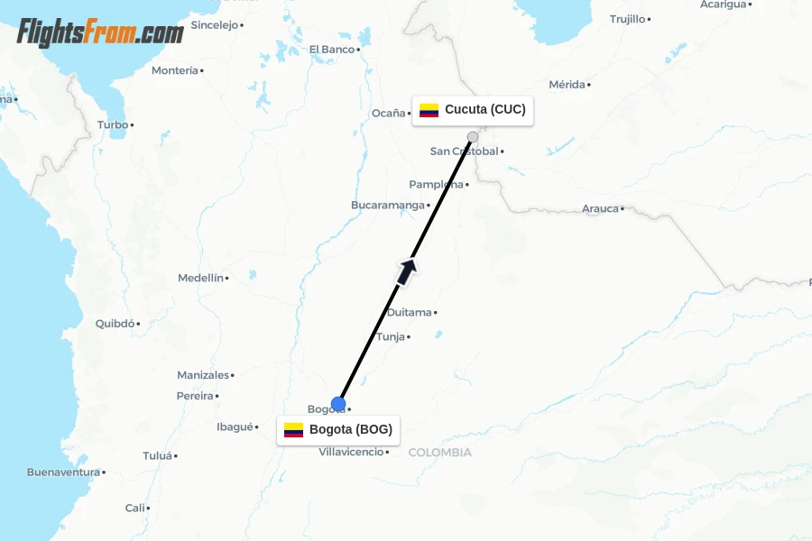 Flights from Bogota to Cucuta route map