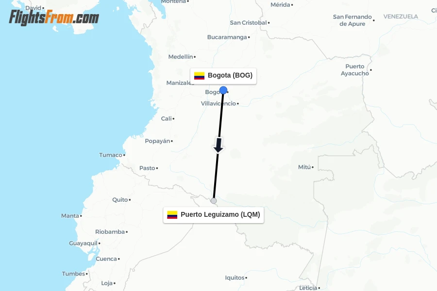 Flights from Bogota to Puerto Leguizamo route map