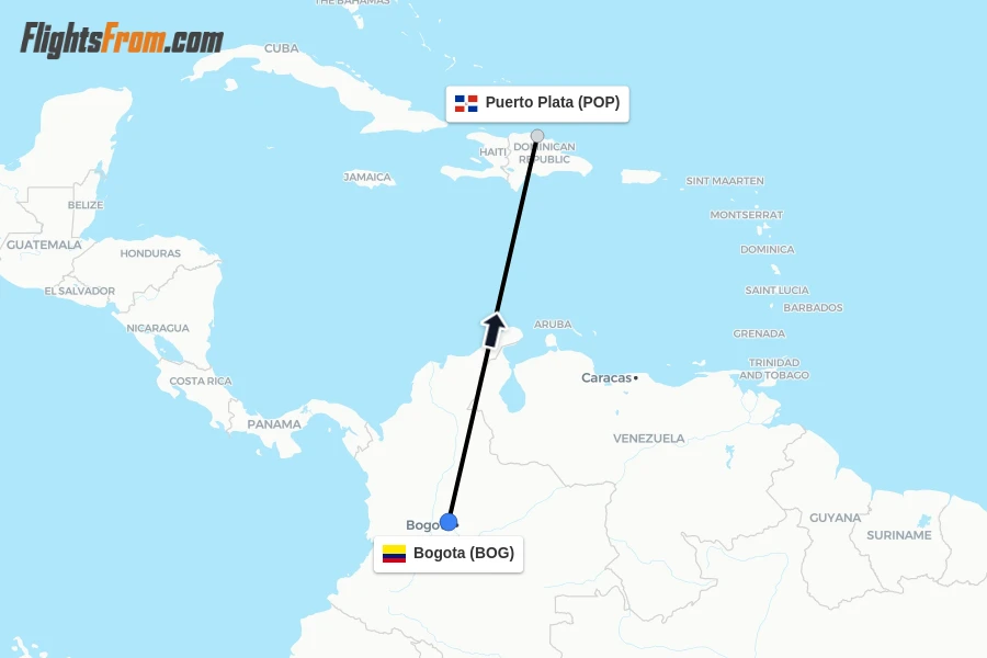 Flights from Bogota to Puerto Plata route map
