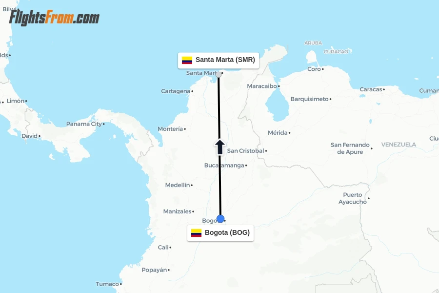 Flights from Bogota to Santa Marta route map