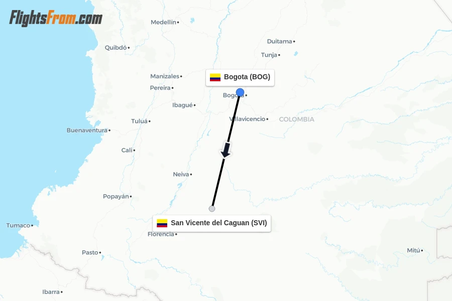 Flights from Bogota to San Vicente del Caguan route map