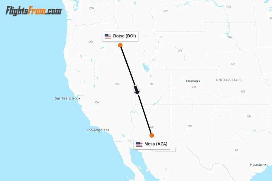 Flights from Boise to Mesa route map