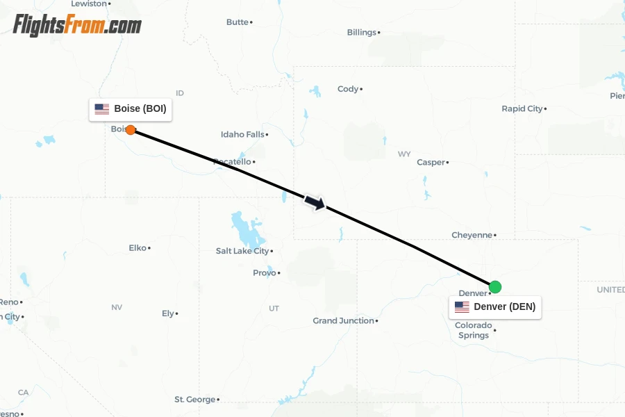 Flights from Boise to Denver route map