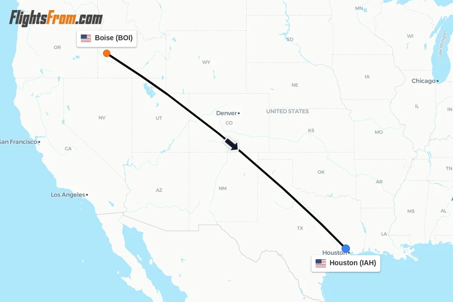 Flights from Boise to Houston route map