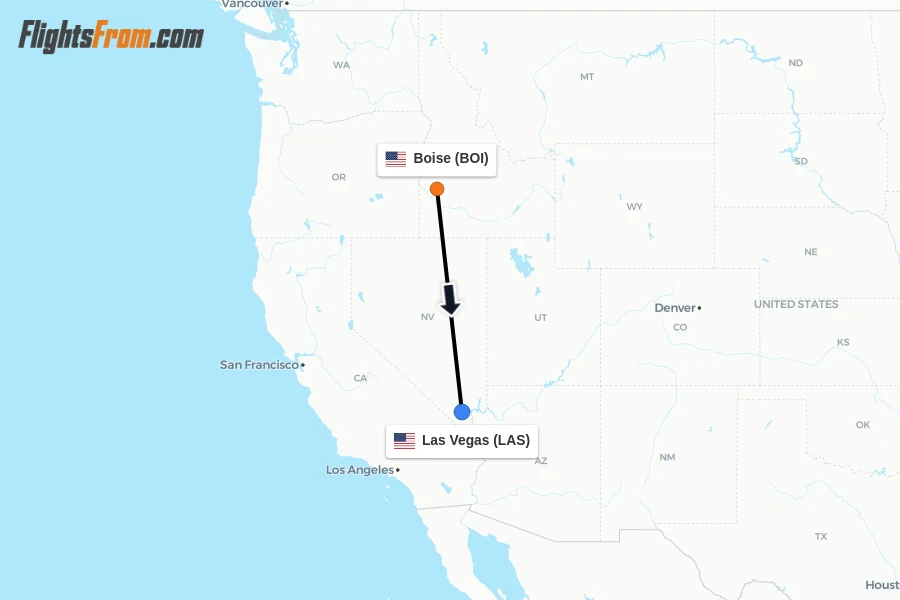 Flights from Boise to Las Vegas route map