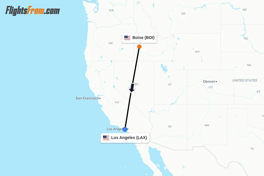 Flights from Boise to Los Angeles route map
