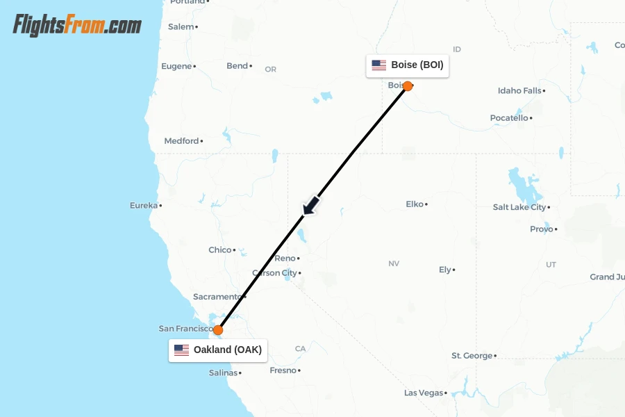 Flights from Boise to Oakland route map