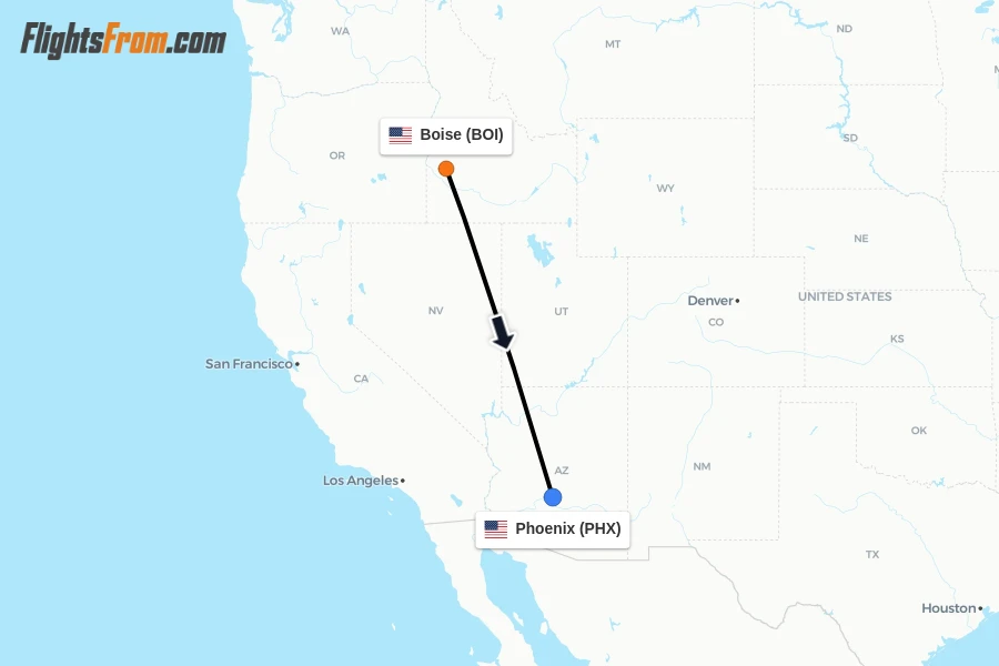 Flights from Boise to Phoenix route map