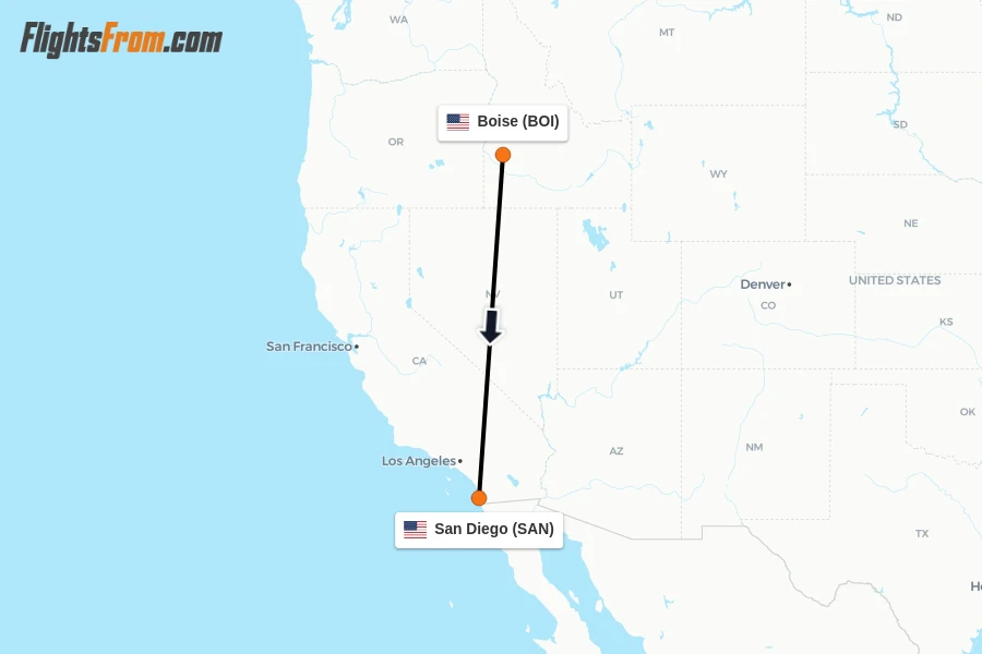 Flights from Boise to San Diego route map