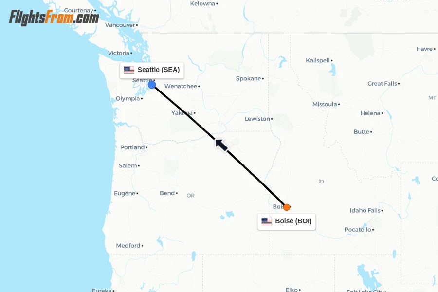 Flights from Boise to Seattle route map