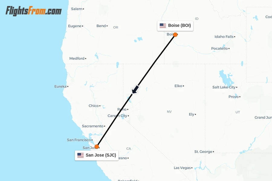 Flights from Boise to San Jose route map