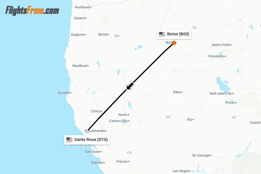 Flights from Boise to Santa Rosa route map