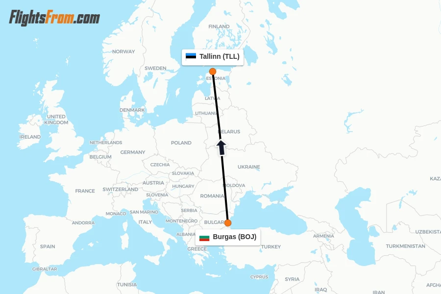 Flights from Burgas to Tallinn route map