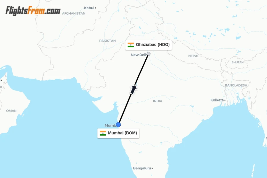 Flights from Mumbai to Ghaziabad route map