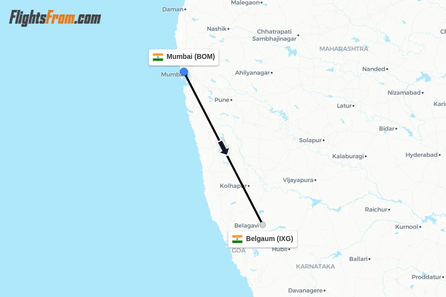 Flights from Mumbai to Belgaum route map