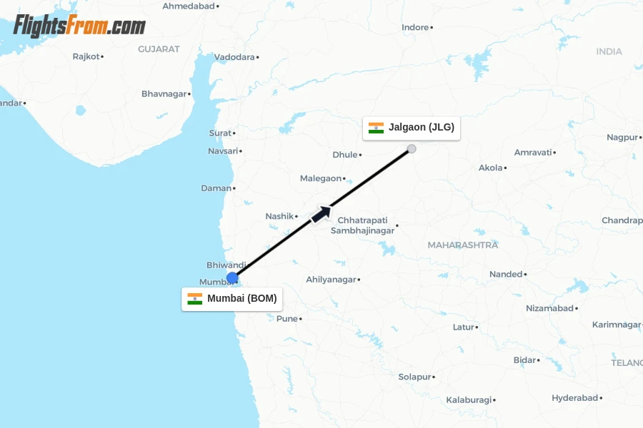 Flights from Mumbai to Jalgaon route map