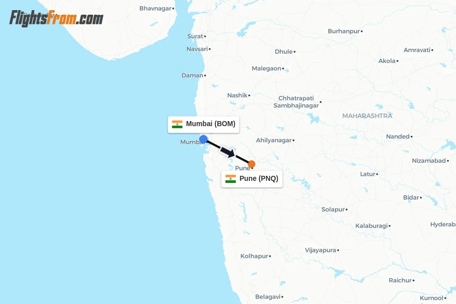 Flights from Mumbai to Pune route map