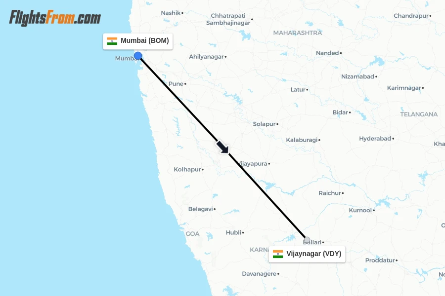 Flights from Mumbai to Vijaynagar route map