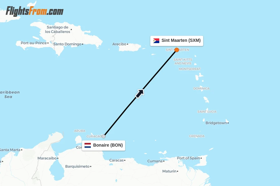 Flights from Bonaire to Sint Maarten route map