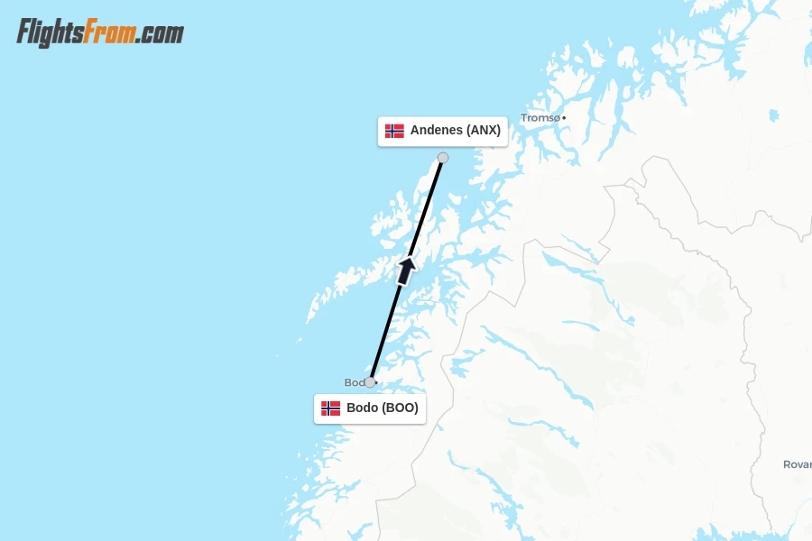 Flights from Bodo to Andenes route map