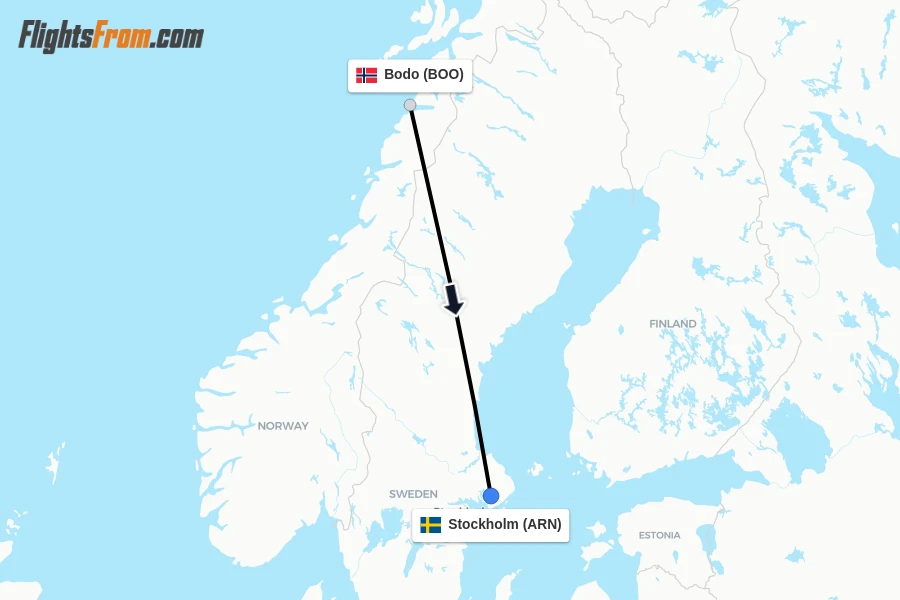 Flights from Bodo to Stockholm route map