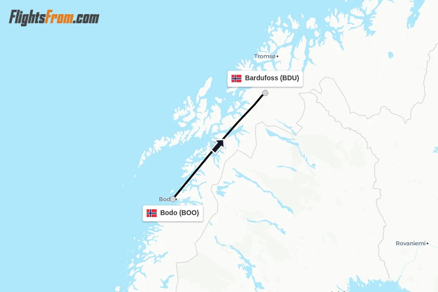 Flights from Bodo to Bardufoss route map