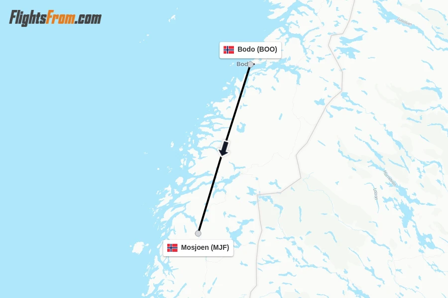 Flights from Bodo to Mosjoen route map