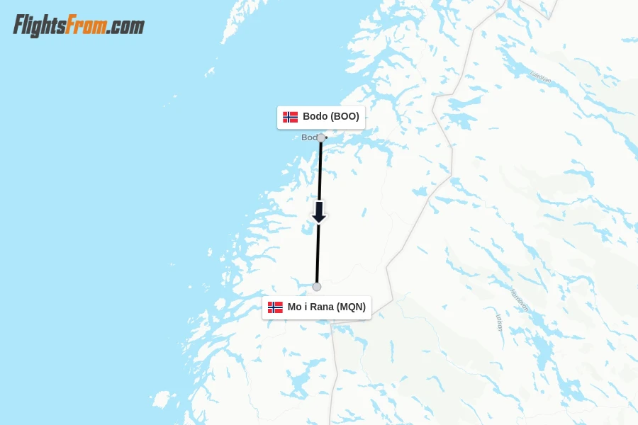 Flights from Bodo to Mo i Rana route map
