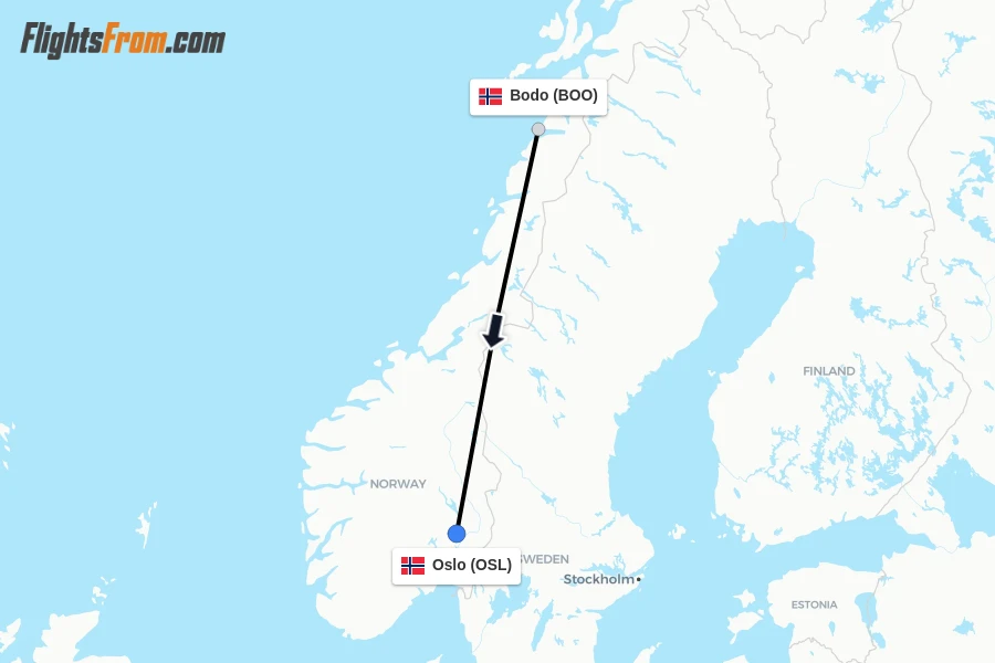 Flights from Bodo to Oslo route map