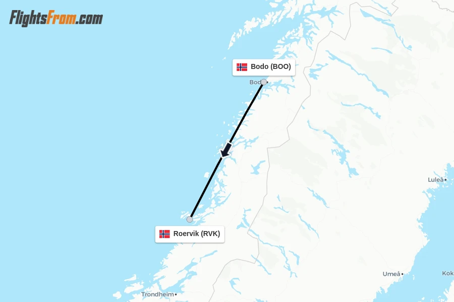 Flights from Bodo to Roervik route map