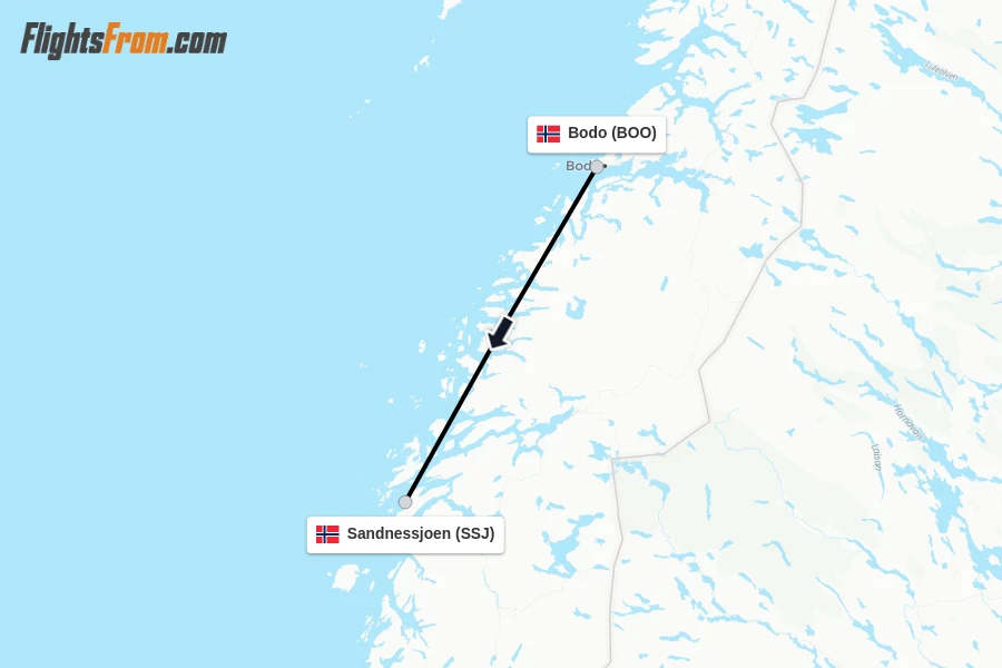 Flights from Bodo to Sandnessjoen route map