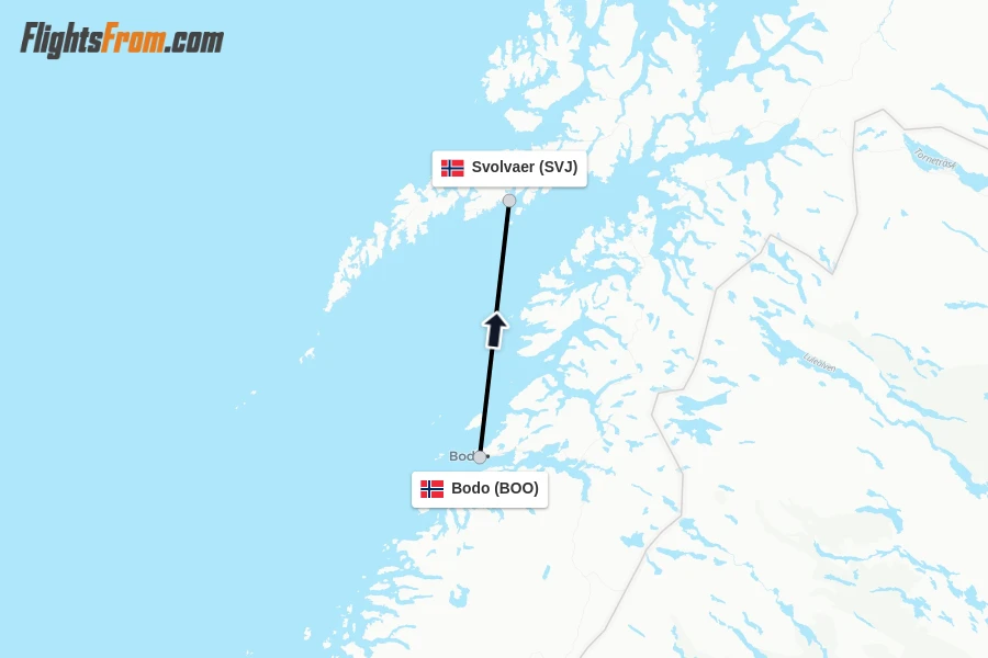 Flights from Bodo to Svolvaer route map