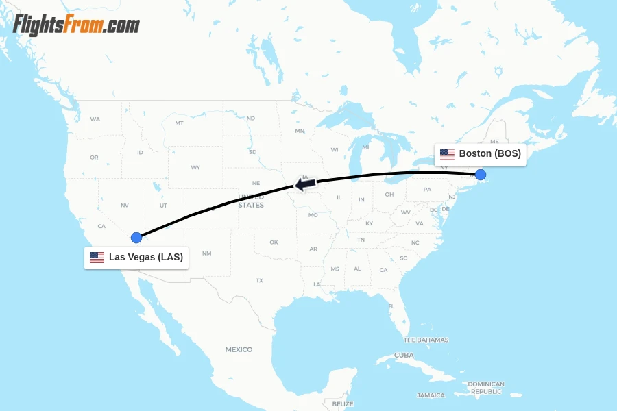 Flights from Boston to Las Vegas route map