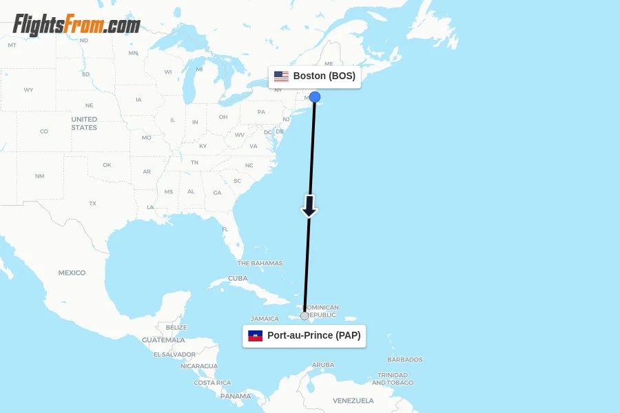 Flights from Boston to Port-au-Prince route map