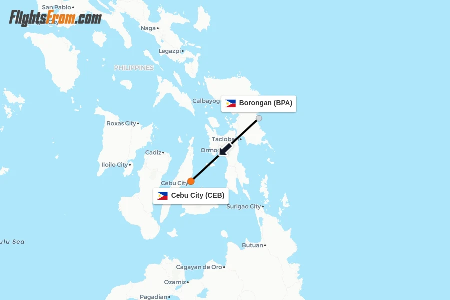 Flights from Borongan to Cebu City route map