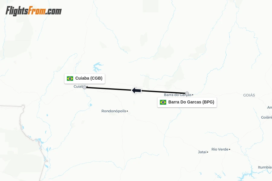 Flights from Barra Do Garcas to Cuiaba route map