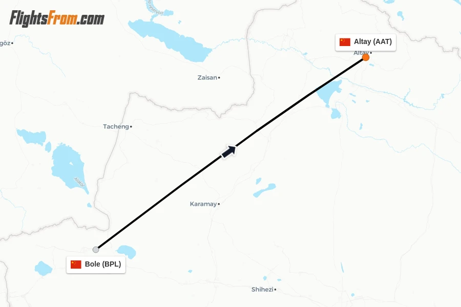 Flights from Bole to Altay route map