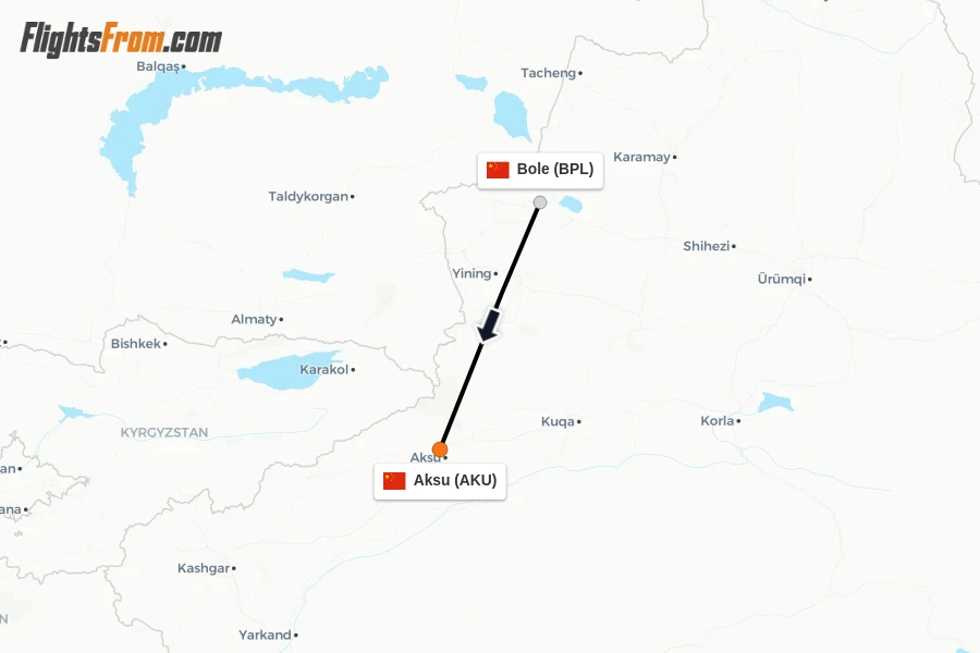 Flights from Bole to Aksu route map