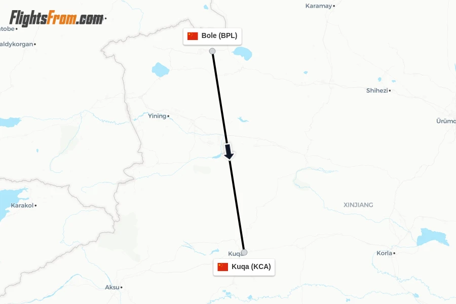 Flights from Bole to Kuqa route map