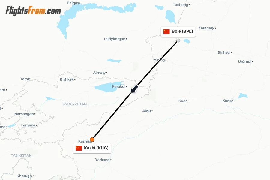 Flights from Bole to Kashi route map