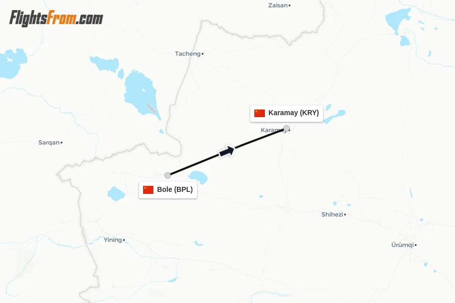 Flights from Bole to Karamay route map