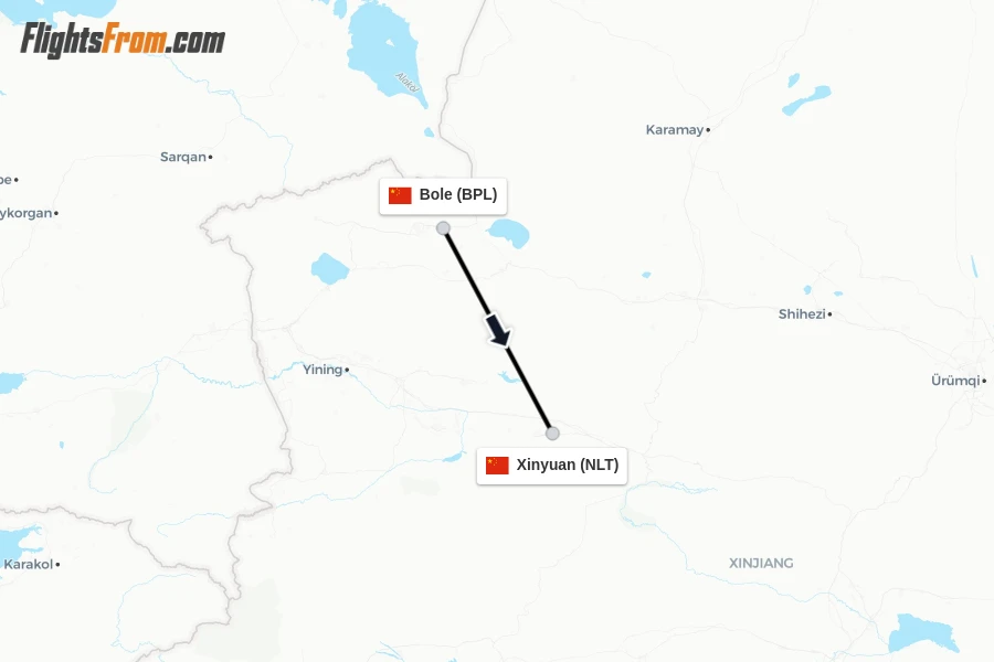 Flights from Bole to Xinyuan route map