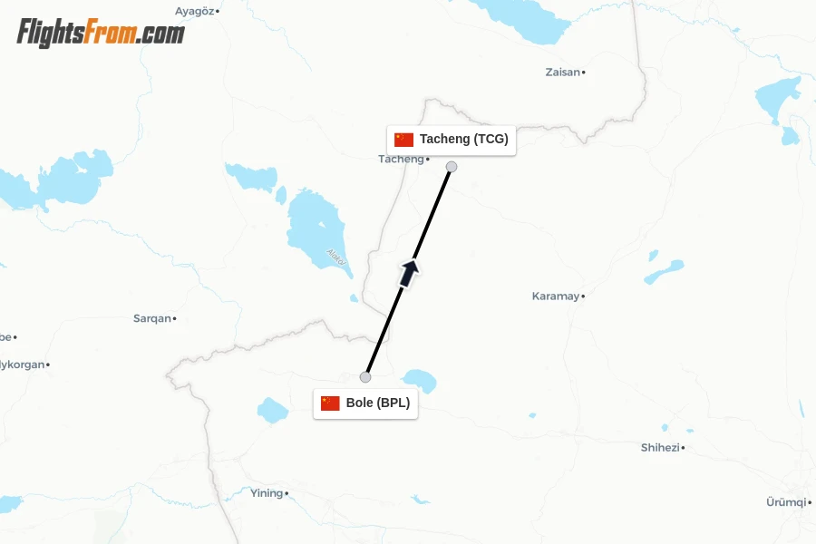 Flights from Bole to Tacheng route map