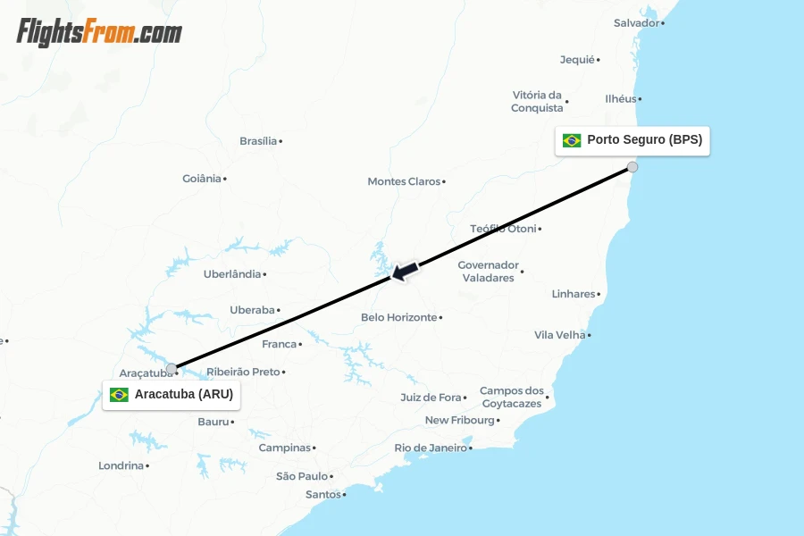 Flights from Porto Seguro to Aracatuba route map